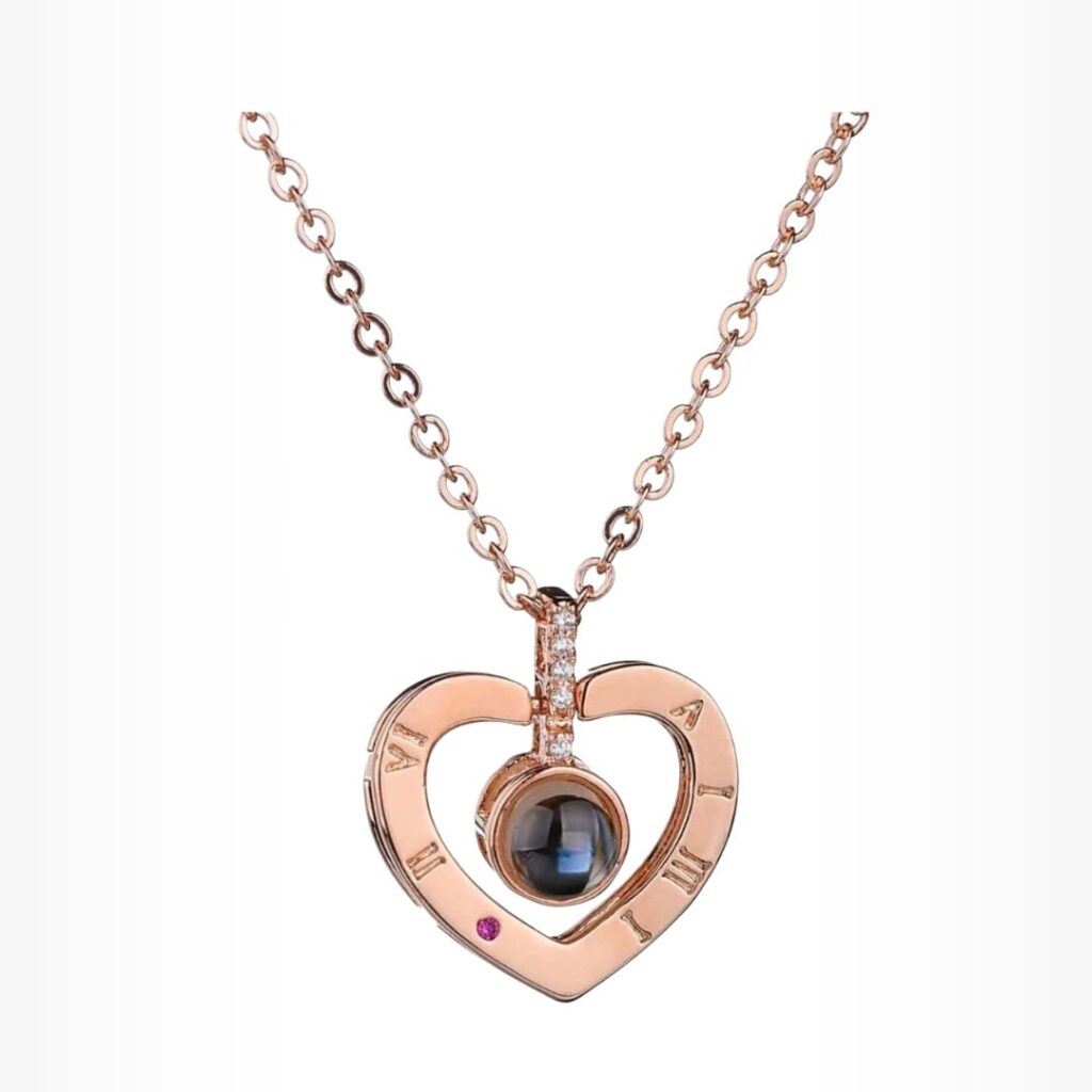 Colar de Coração eu te amo 100 Idiomas Rose Gold